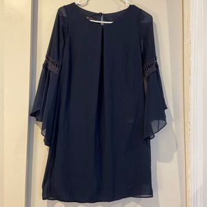 Navy Flowy Long Sleeve Dress